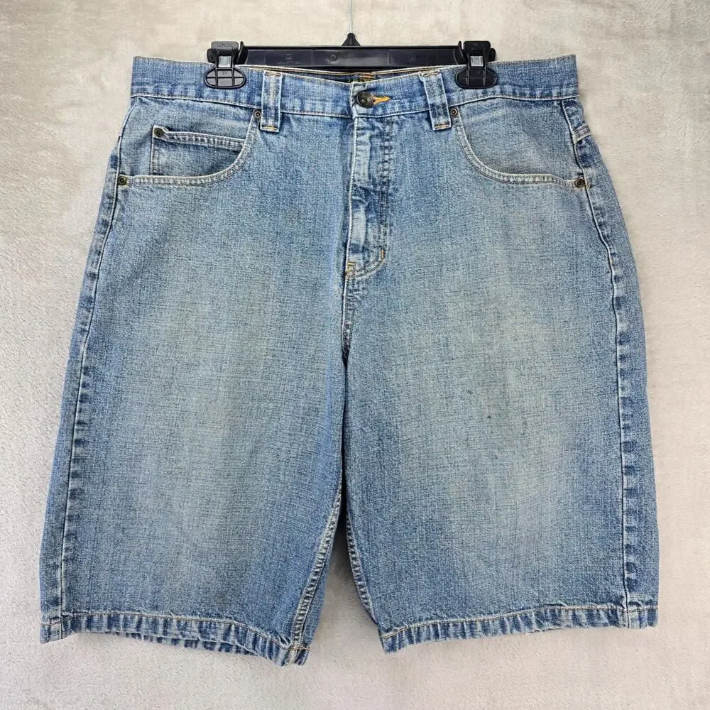 Vintage Anchor Blue Baggy Shorts Mens 34 (Fits 36x12) Blue Denim Jorts Y2K STAIN